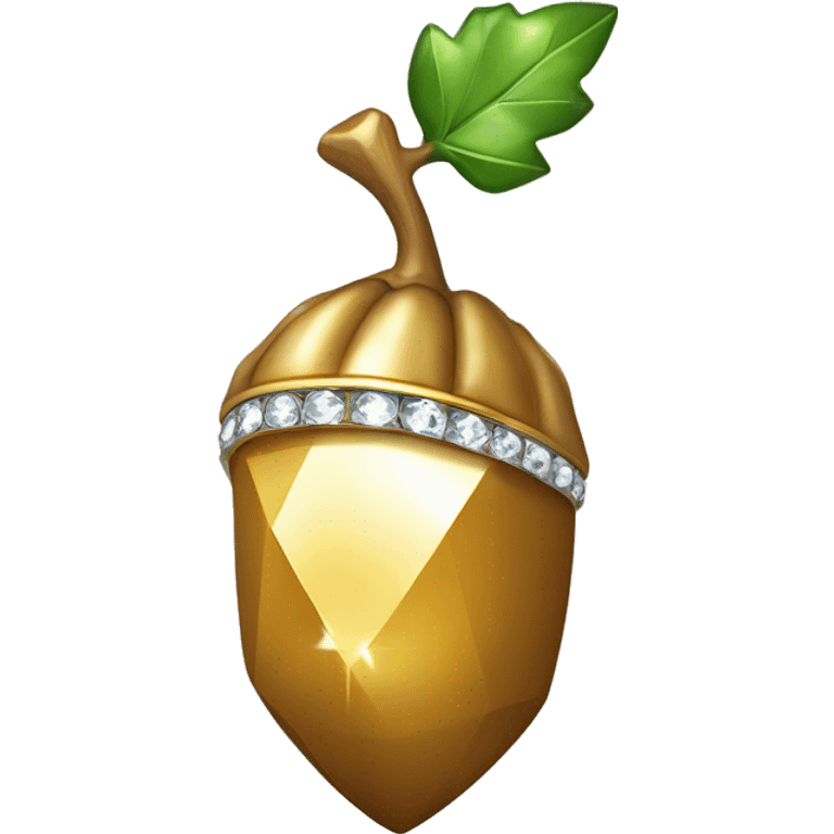 a Diamond Acorn, sparkling cut diamond, with stem of gold emoji