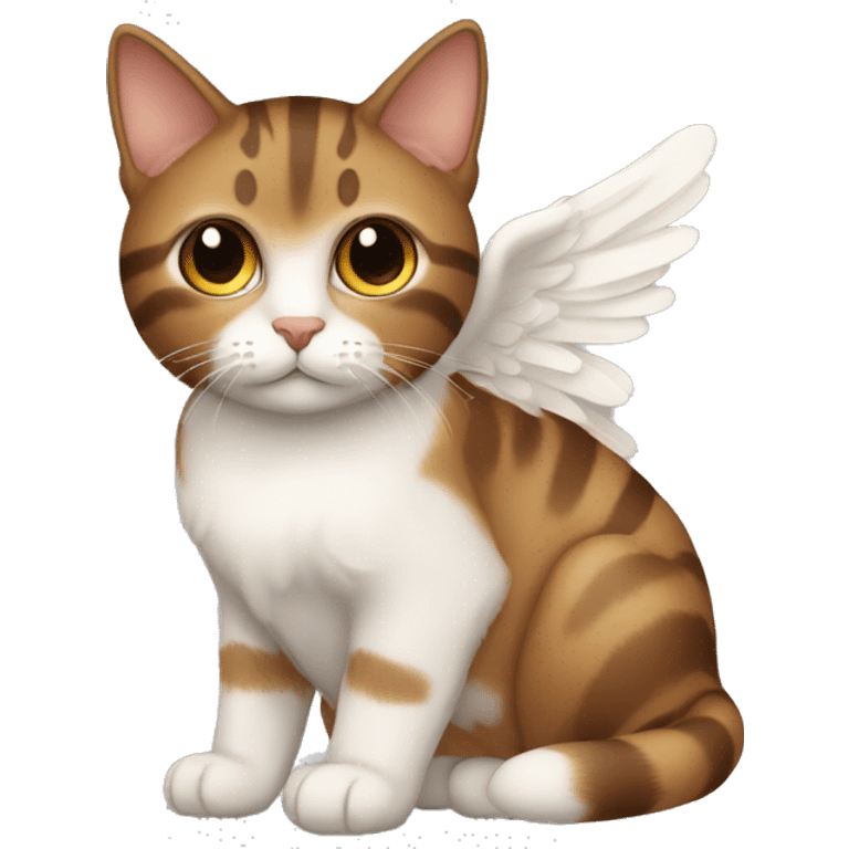 An adult and totally brown striped cat with angel’s wings emoji