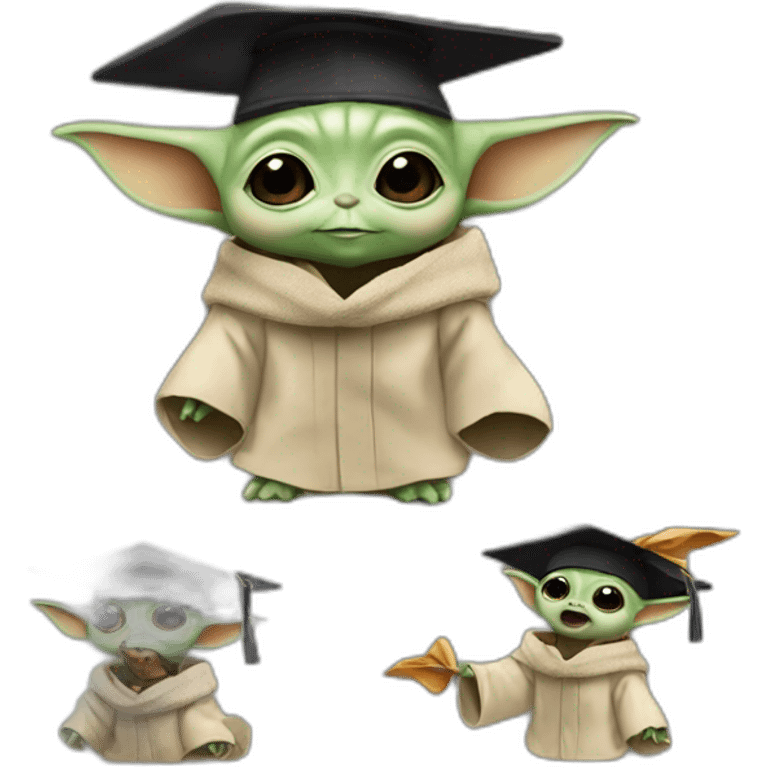 baby yoda with a mortarboard celebrating with colleagues emoji