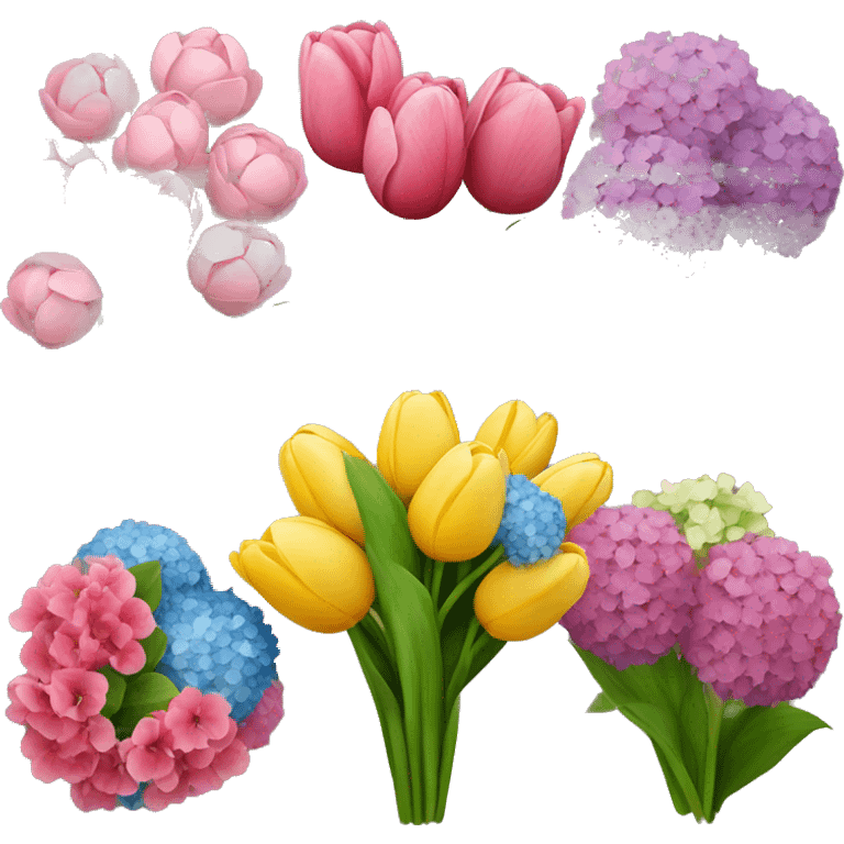 bouquet of flowers with tulips and hydrangeas  emoji