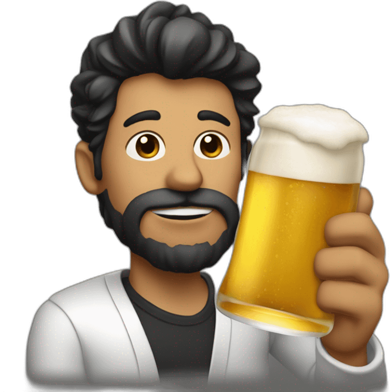 hombre moreno con pelo negro, fumando con una cerveza emoji