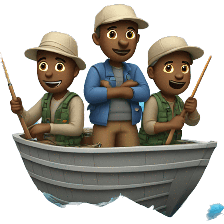 Three guys fishing on boat emoji