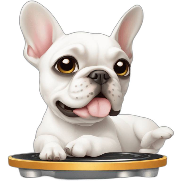 white FRENCH BULLDOg with turntable emoji