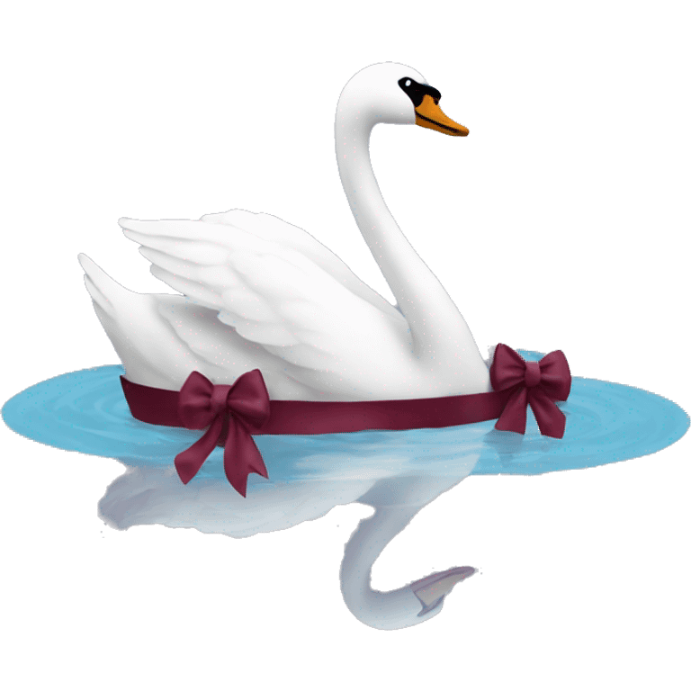 make a swan that is swimming on the water and has a burgundy bow around its neck emoji