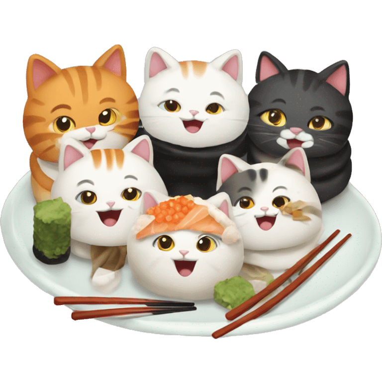 four happy cats eating sushi emoji