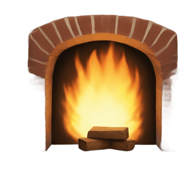 Dark brick fireplace with fire emoji