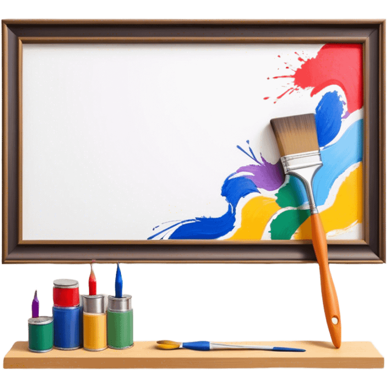 Create an icon that represents the hobby of wall painting, featuring a wall with a beautiful painting in progress. The design should include a paintbrush, a roller, and part of the wall decorated with colorful patterns or a mural. The icon should show the process of creating the artwork, with the brush strokes visible on the wall, symbolizing the artistic nature of the craft. The composition should be balanced and harmonious, evoking creativity and skill. The background should be transparent emoji