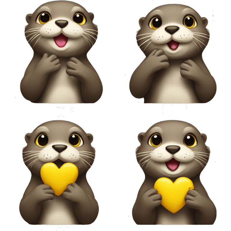 Otter with yellow heart on paw blowing kisses emoji