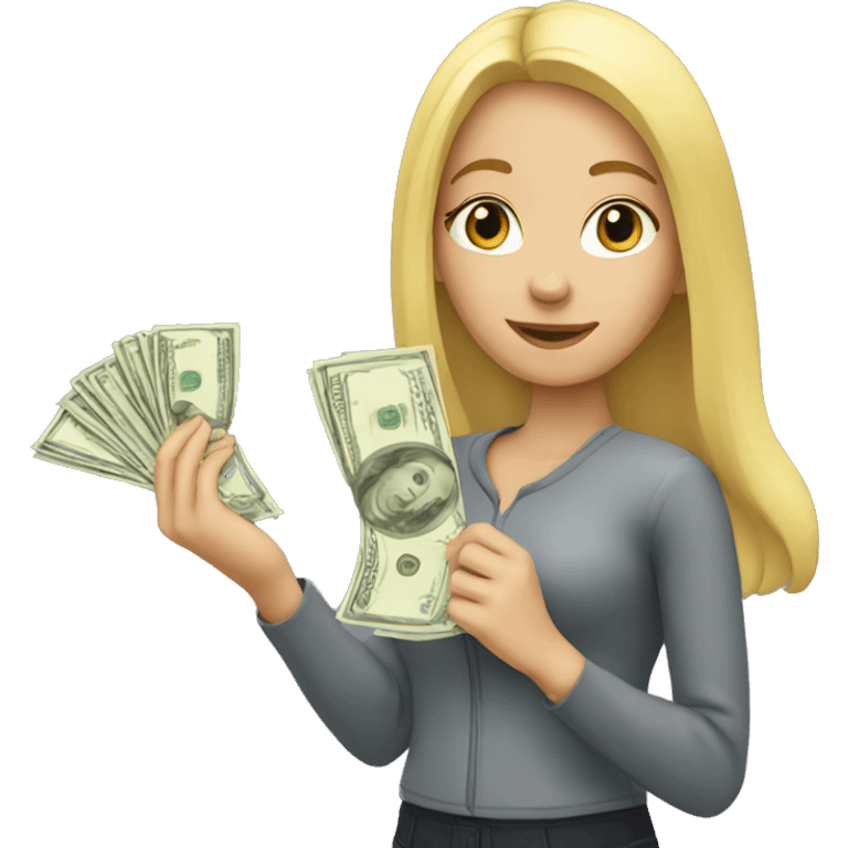 A blonde girl holding money emoji