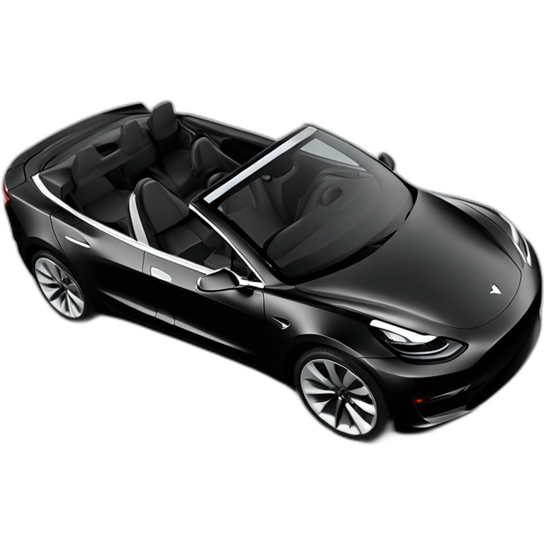 cartonish, open top, black color, Tesla Model 3, black upholstery, left side view emoji