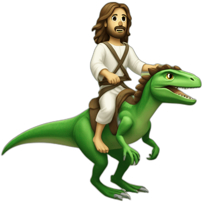 Jesus riding a green velociraptor emoji