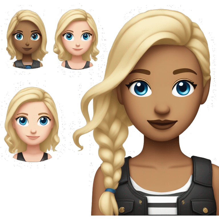 girl blonde and slightly red on the roots with blue eyes, light skin, pink blush with small arrows in a shirt and a black vest with small white stripes emoji