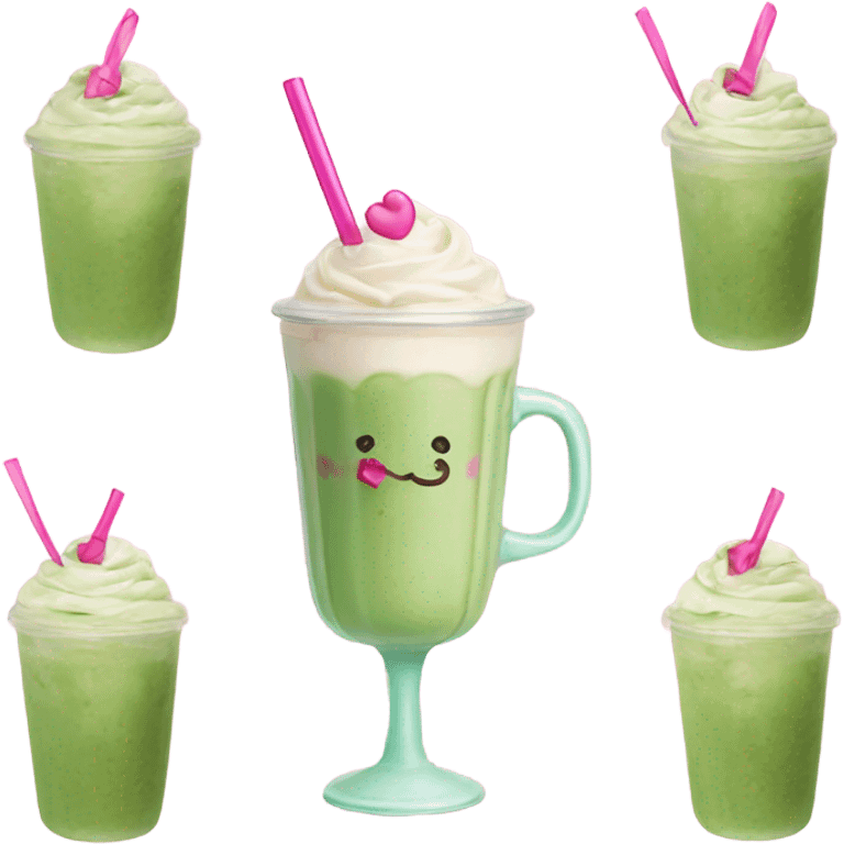 Iced Matcha Latte with pink ribbon  emoji