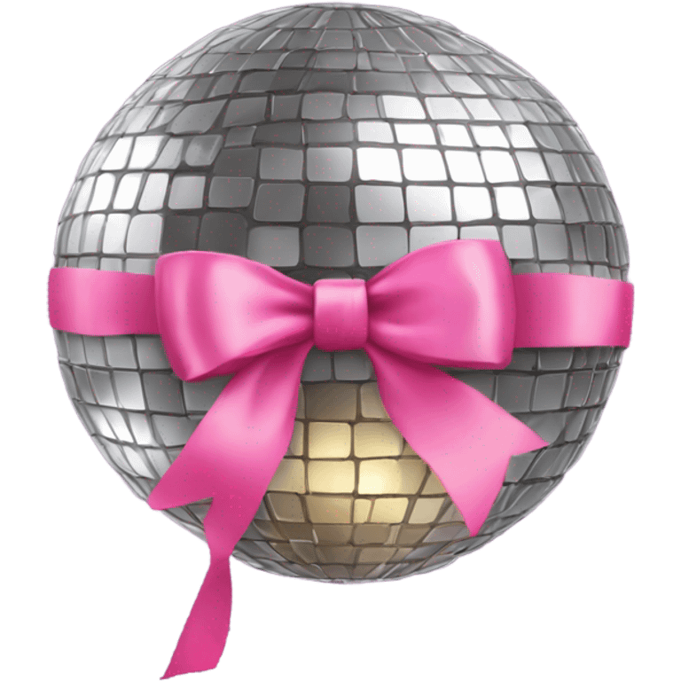 Disco ball with a cute pink ribbon on top emoji