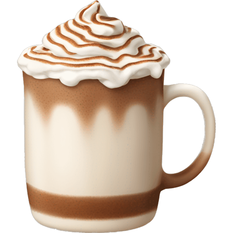 beige mug of hot chocolate with whipped cream and cinnamon emoji