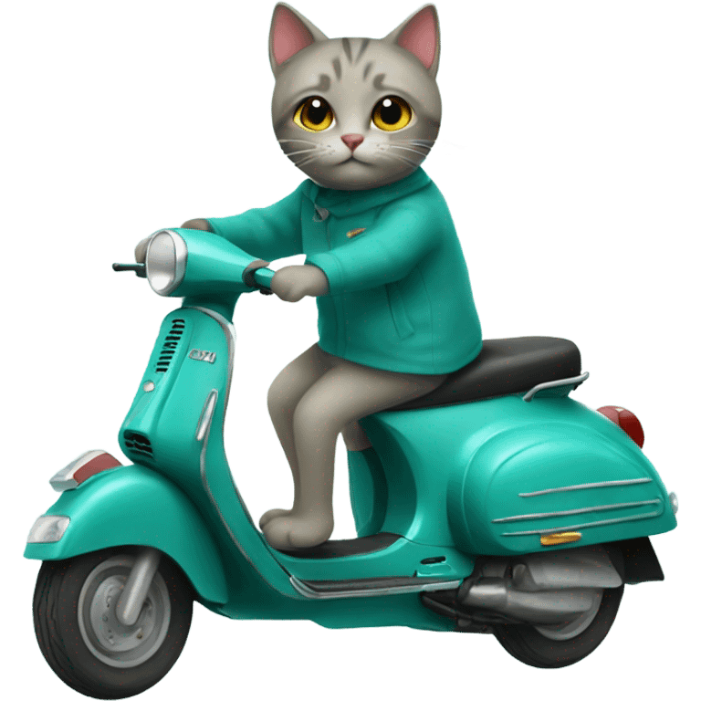 Cat riding a teal Vespa emoji