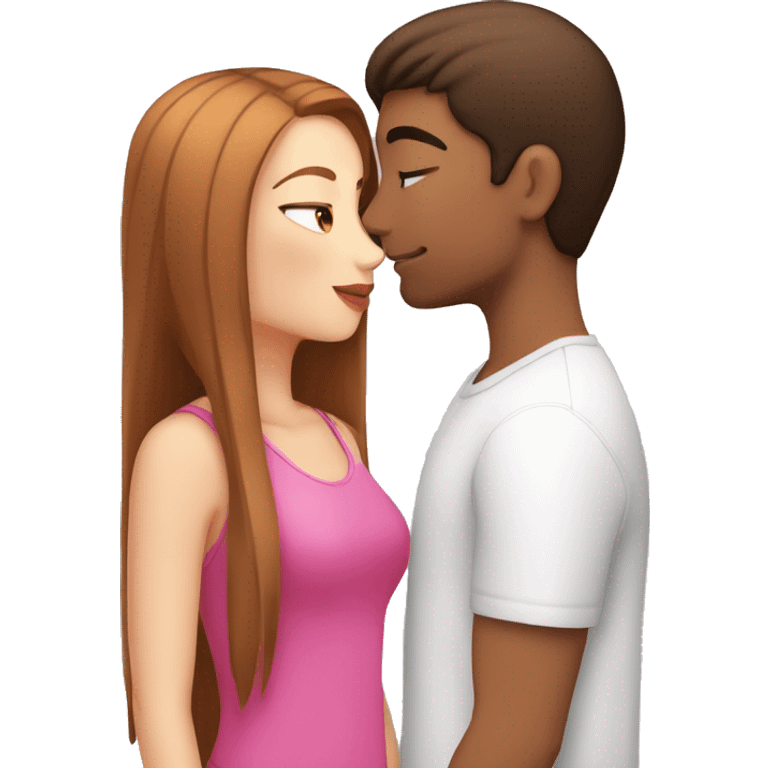 white girl with pink straight hair kissing a hispanic boy with brown brown hair emoji