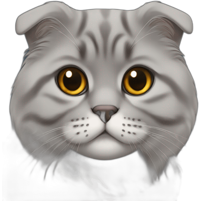 darkgrey Scottish Fold Cat long hair broken ear emoji