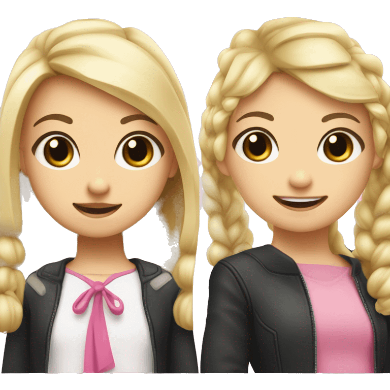 A gap toothed girl with blonde left hair and black right hair split with pigtails that both have two average sized pink bows emoji