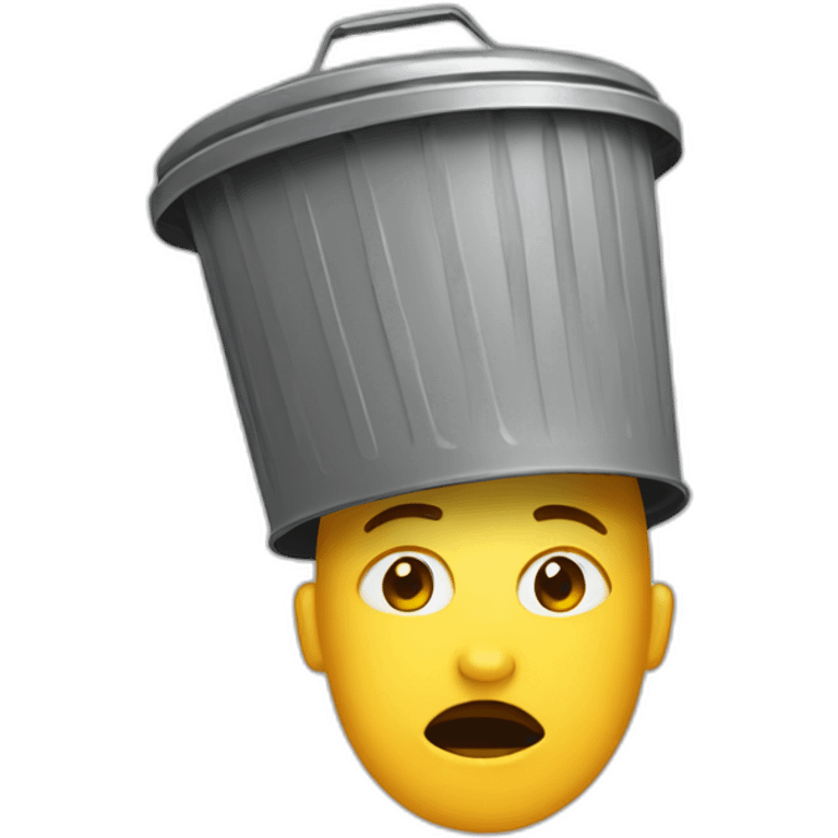 person with trash can overturned on their head emoji