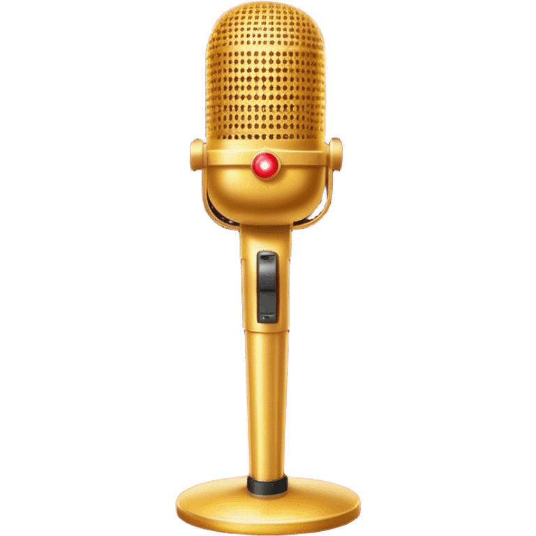 Create a glamorous and vibrant emoji that represents pop vocal performance. The emoji should feature a vintage stage microphone on a red carpet, with a spotlight shining on it. The stage should be empty but illuminated with concert lights, creating an atmosphere of excitement. Add elements like a festive firework display and a sparkling costume with rhinestones. Surround the scene with a ribbon made of musical notes to symbolize the connection to music. Use bright colors like gold, red, and silver, with a touch of sparkle to convey the glamour and energy of pop vocal performance. The background should be transparent. emoji