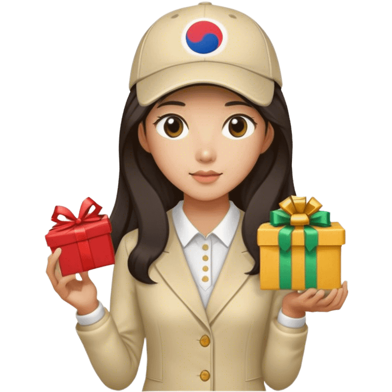 Long dark hair Korean Female Golf player with gift and nice outfit emoji