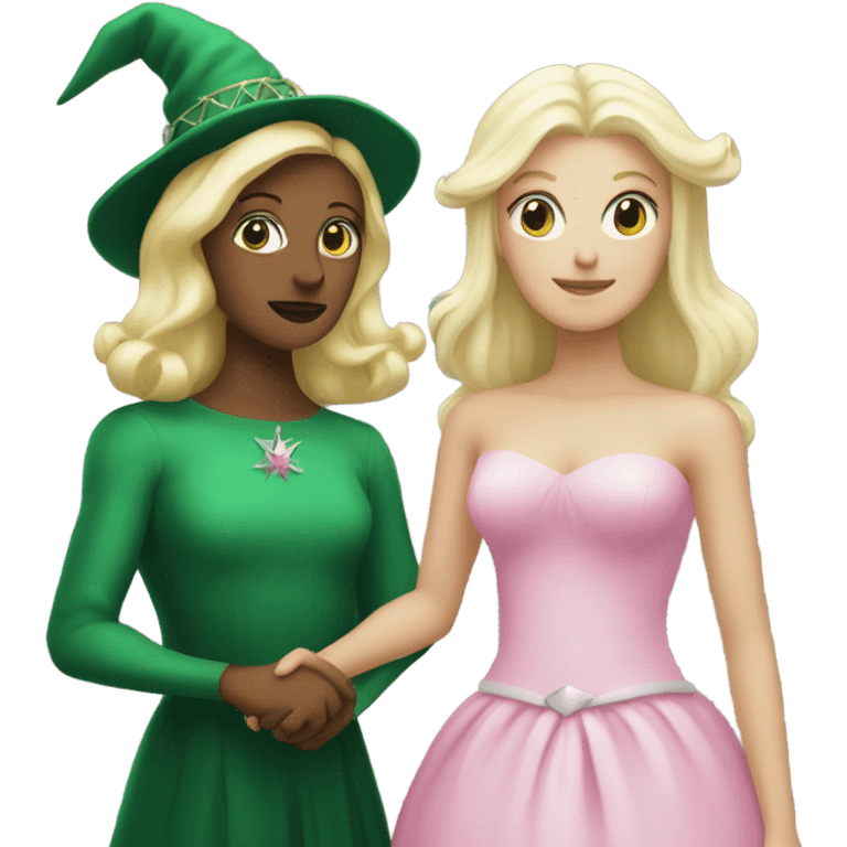 Green witch holding hands with a white blonde woman in a big pink dress and a tiara  emoji