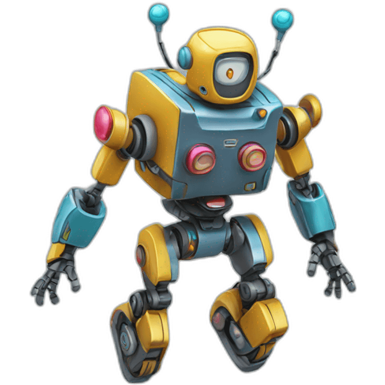 a cheerful multi-colored jumping robot emoji