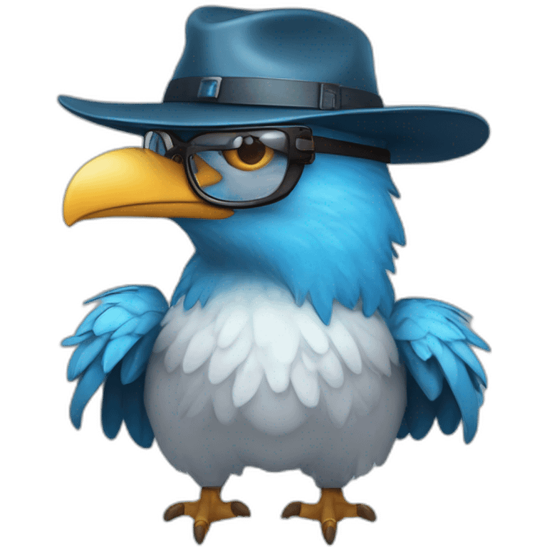 Crazy funny Cyberpunk Articuno head with beautiful smile wearing glasses and hat emoji