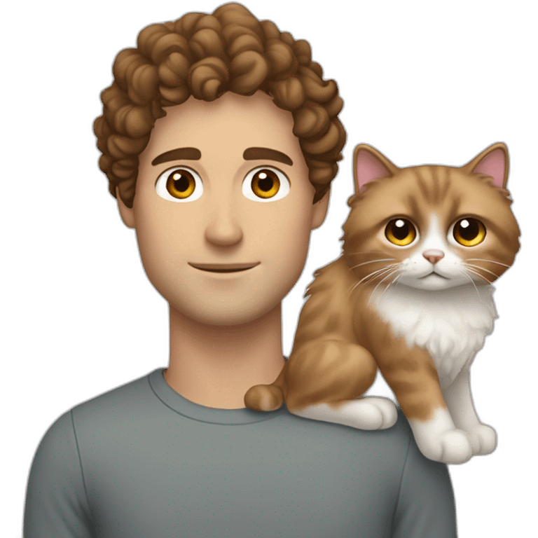 White man with brown curly hair, brown eyes, thick eyebrows, sharp jawline, bigger nose holding Ragdoll cat emoji