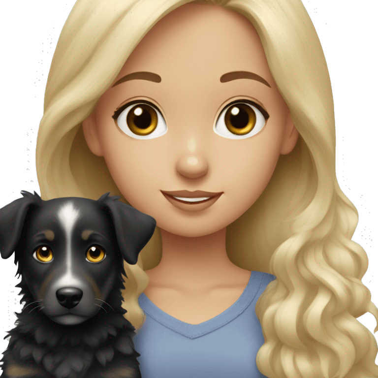 Blonde girl with black Australian shepherd puppy emoji