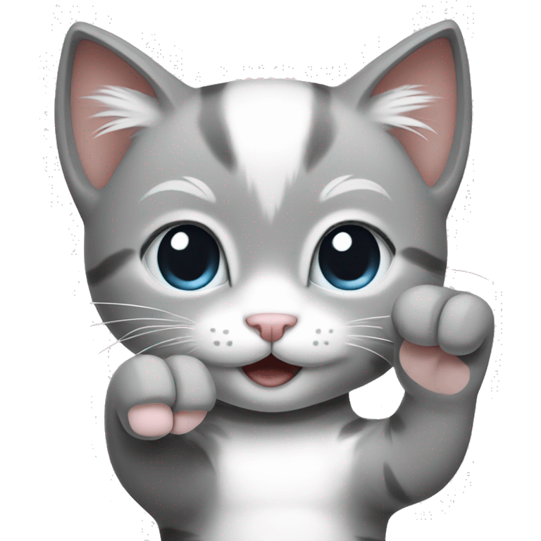 Gray and white kitten giving peace sign with both hands  emoji