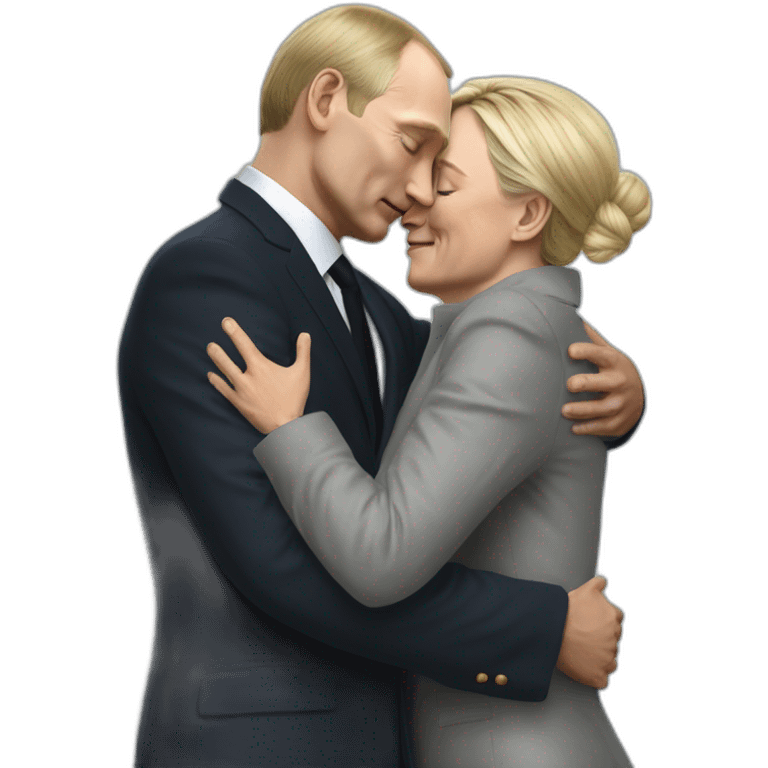 marine lepen giving a hug to vladimir putin hyperrealistic emoji