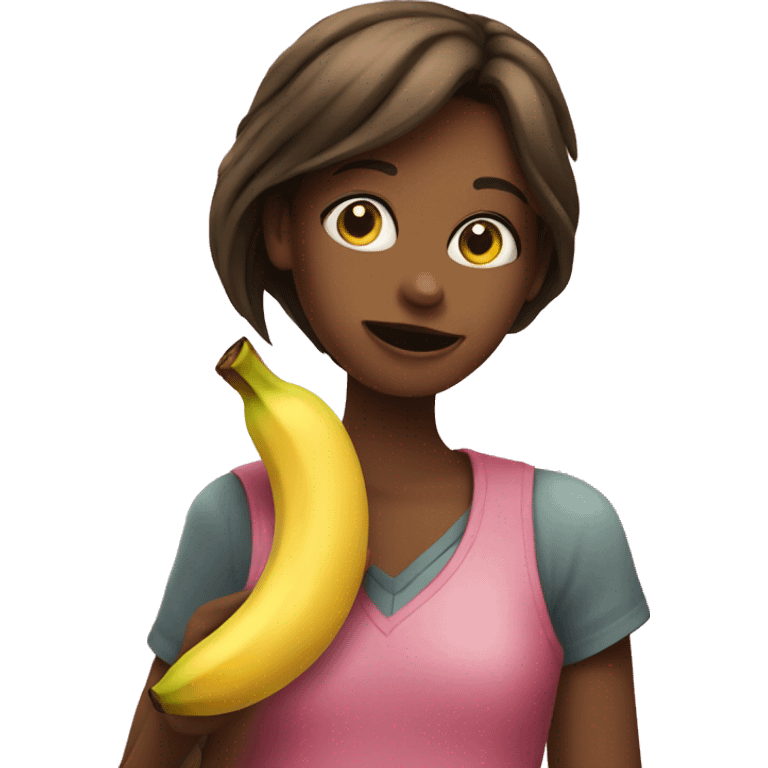 A girl holding a banana and kissing it emoji