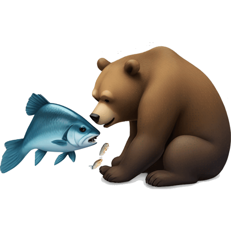 The bear is eating fish and there is a fish nearby emoji