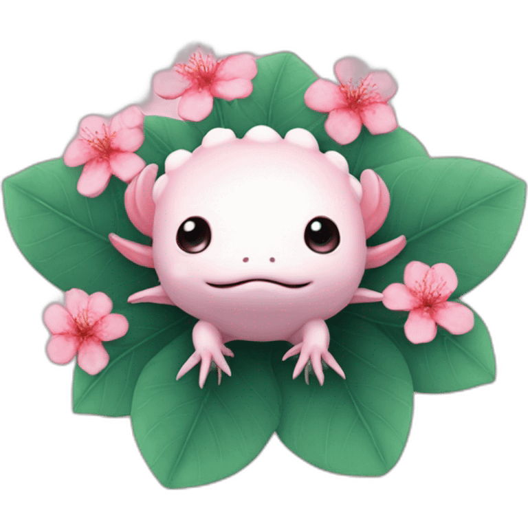 Axolotl sakura flowers on it a head emoji