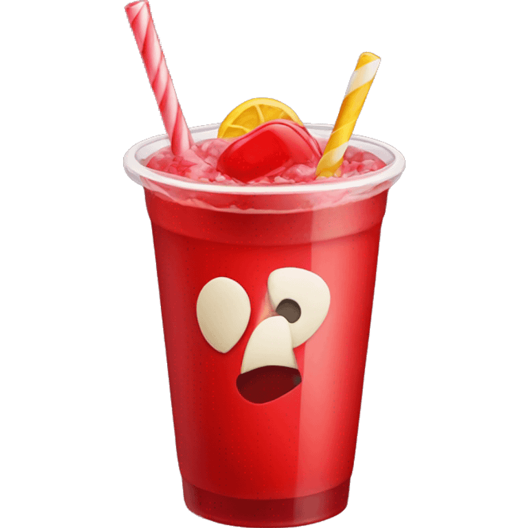 Red drink with candy emoji