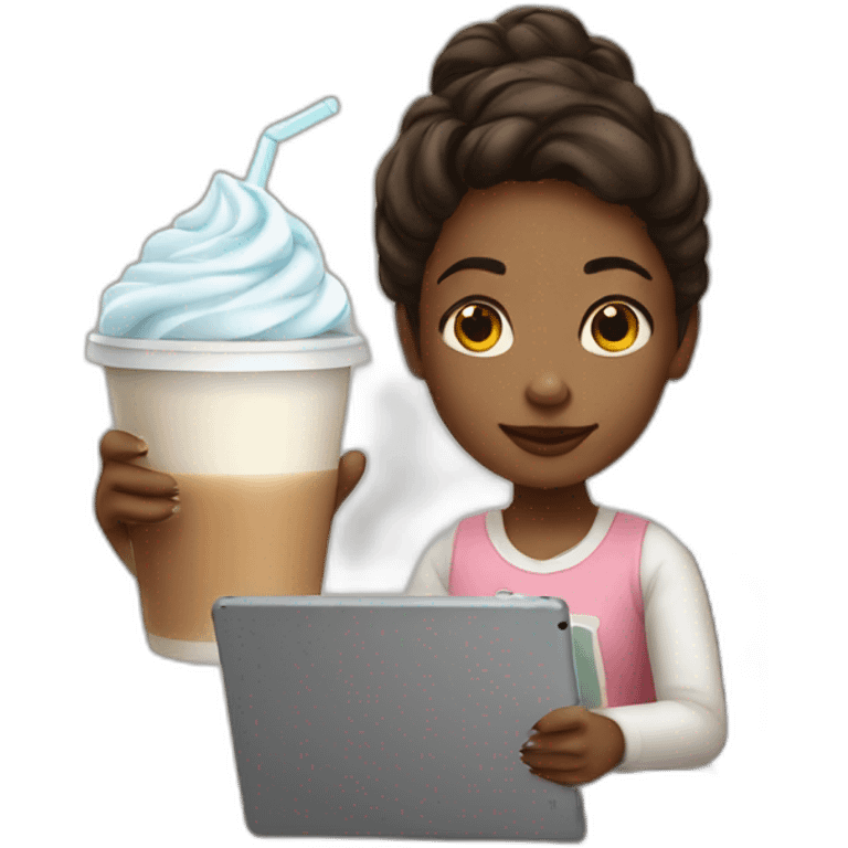 girl with iPad and ice-latte emoji