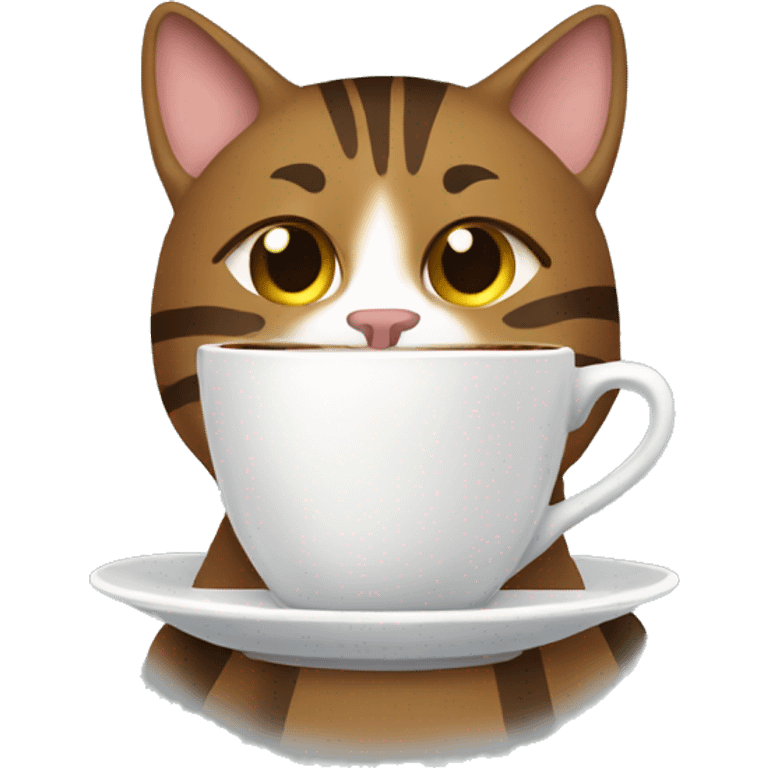 Brown Tabby cat drinking coffee  emoji