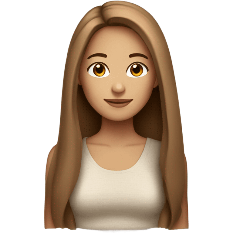 Beautiful woman, straight long light brown hair, brown eyes, cozy emoji