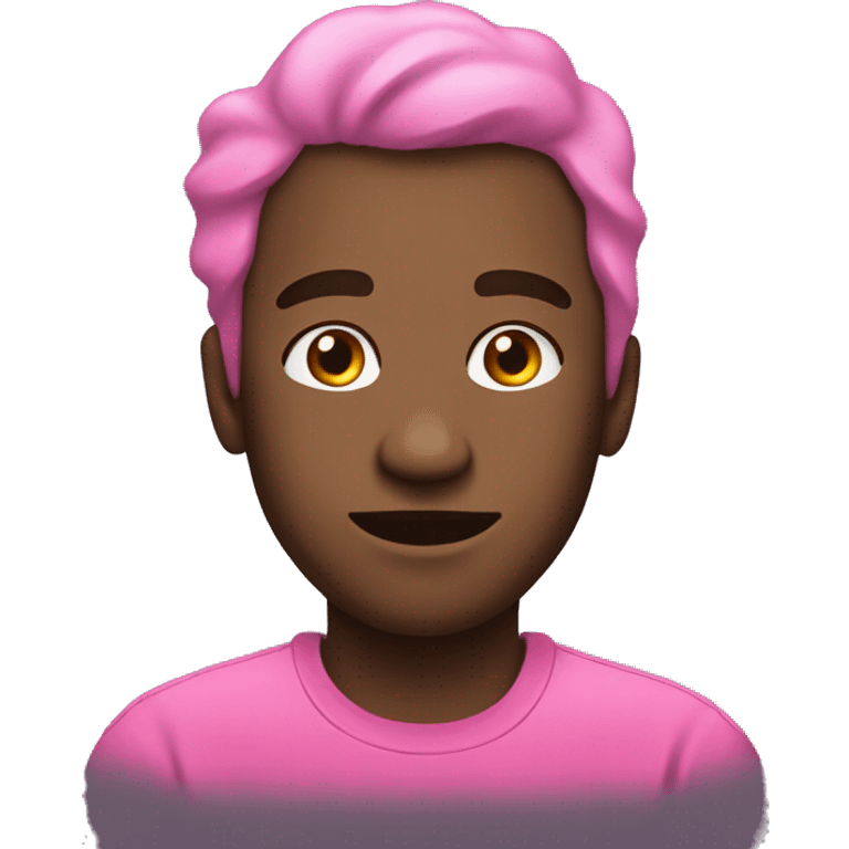 Black man emoji, pink t shirt, 
relieved lokkin at the right side of the i emoji