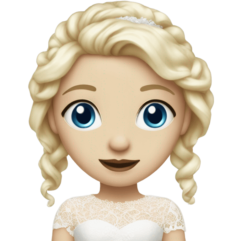 Beautiful blond girl with blue eyes and lace wedding dress emoji