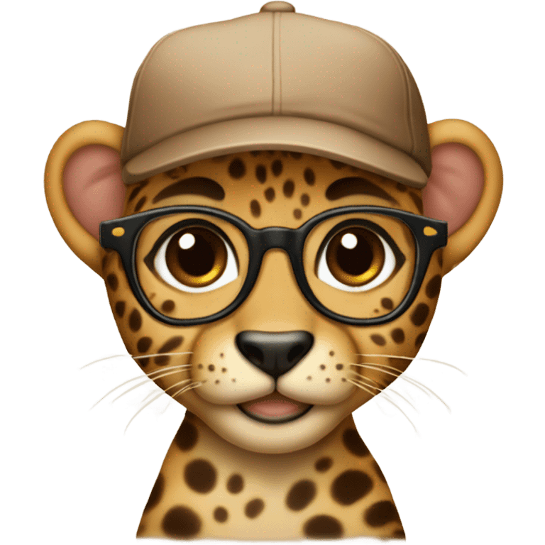 baby cheeta with brown cap, brown-lens glasses emoji