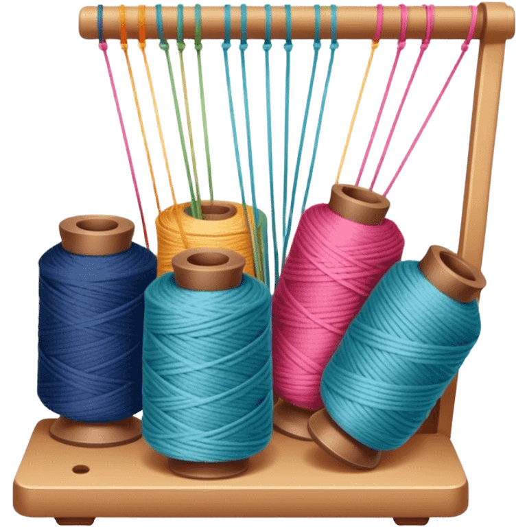 Weaving icon, spools of yarn, fabric swatches, sewing patterns, and finished clothes, minimalistic style, clean lines, transparent background. emoji