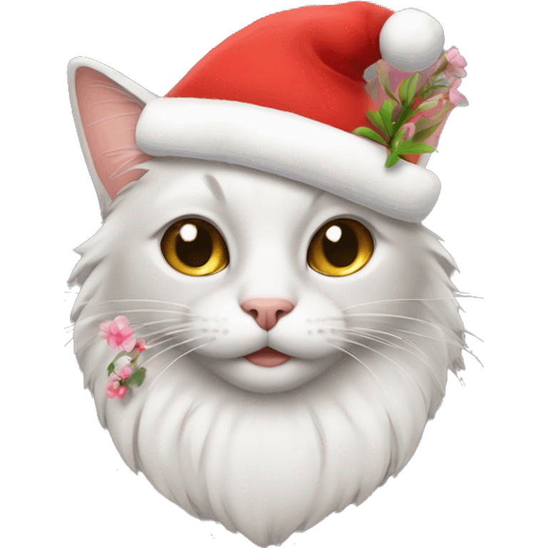 Cat with flower and santa claus hat emoji