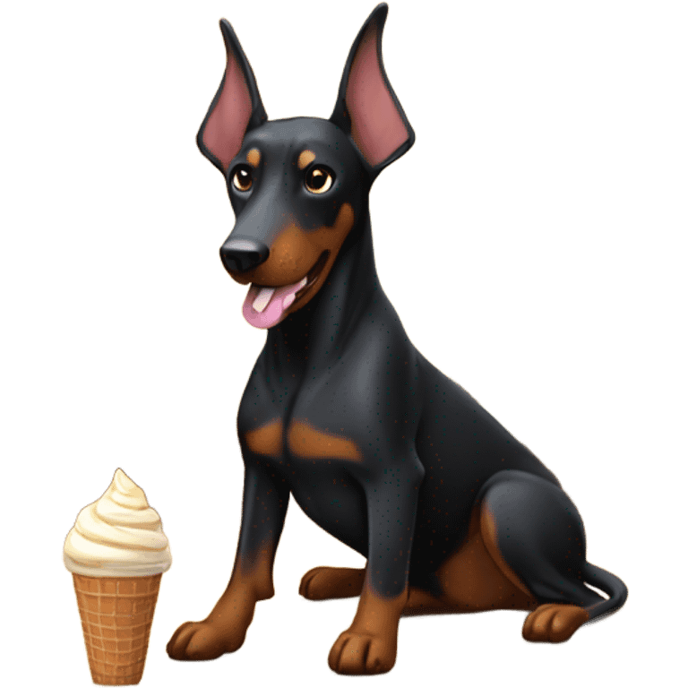 Doberman with ice cream by the fireplace  emoji