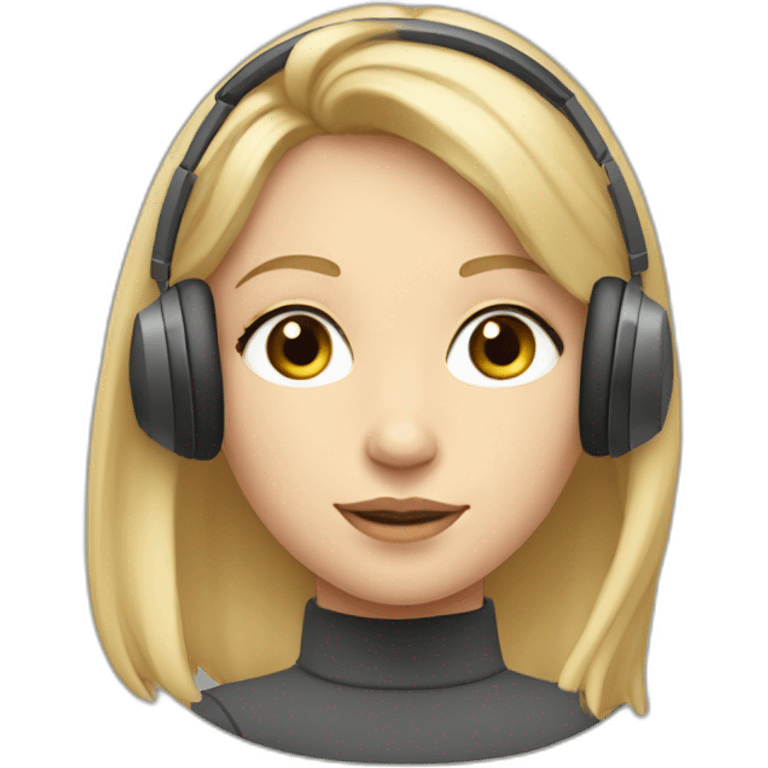 Straight blond haired girl with slightly slanted almond shaped eyes wearing noise cancelling headphones wearing a turtleneck  emoji