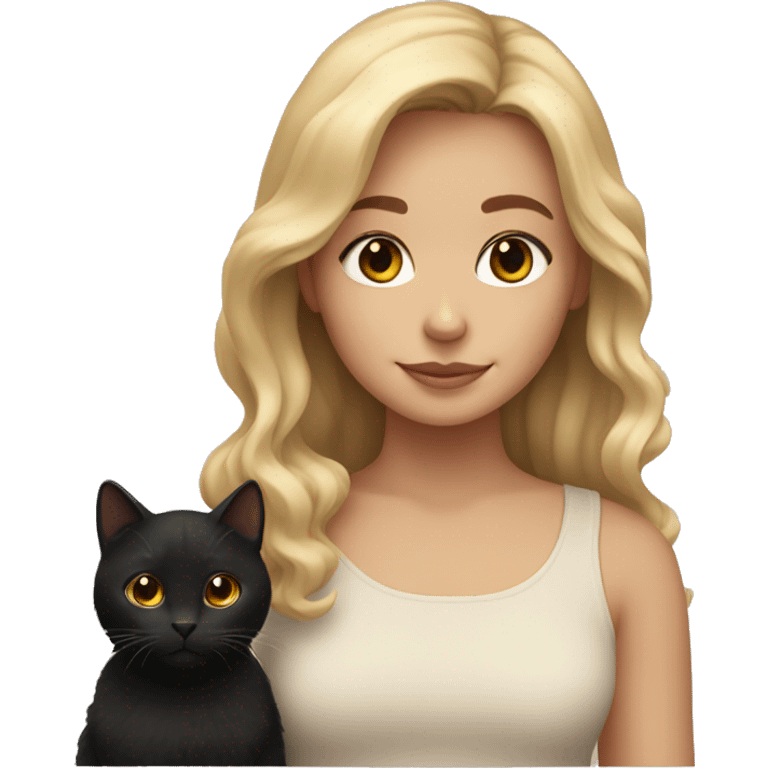 girl with sandy blonde hair holding a black fluffy cat emoji