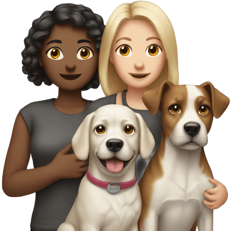 Two human females and three dogs emoji