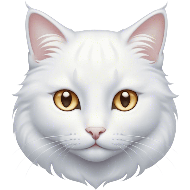 Cinematic Noble White Cat Portrait Emoji, Poised and stately, with a pristine, snow-white fur accented by delicate hints of silver, refined whiskers and a serene, focused gaze, simplified yet impeccably detailed, glowing with an ethereal radiance and timeless elegance, high shine, exuding calm intelligence and regal simplicity, soft glowing outline, capturing the essence of a noble white cat that radiates quiet majesty! emoji